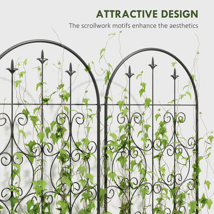 Set of 2 Metal Garden Trellis Panels with Scrollwork Design 50x150cm - Black