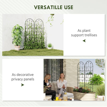 Set of 2 Metal Garden Trellis Panels with Scrollwork Design 50x150cm - Black