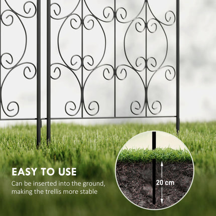 Set of 2 Metal Garden Trellis Panels with Scrollwork Design 50x150cm - Black