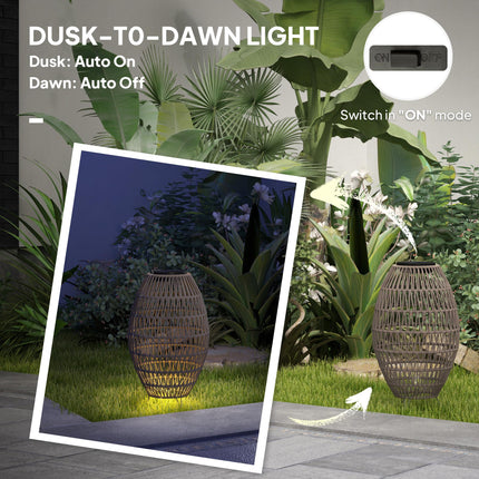 Rattan Solar Garden Lamp with Auto On/Off and Waterproof - Dark Brown