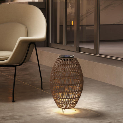 Rattan Solar Garden Lamp with Auto On/Off and Waterproof - Dark Brown
