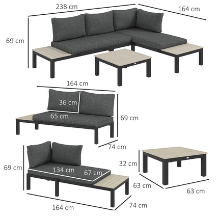 3 Piece Aluminium Garden Sofa Set with Cushions - Dark Grey