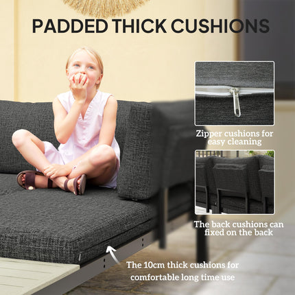 3 Piece Aluminium Garden Sofa Set with Cushions - Dark Grey
