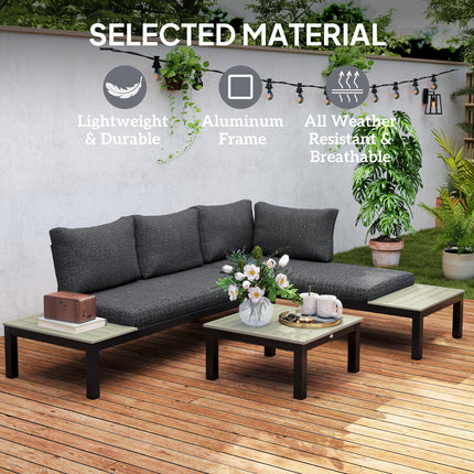 3 Piece Aluminium Garden Sofa Set with Cushions - Dark Grey