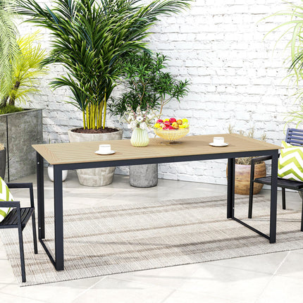 6 Seater Teak Effect Outdoor Dining Table with Metal Frame - Teak
