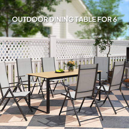 6 Seater Teak Effect Outdoor Dining Table with Metal Frame - Teak