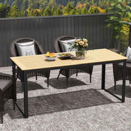 6 Seater Teak Effect Outdoor Dining Table with Metal Frame - Teak