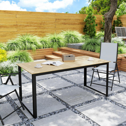 6 Seater Teak Effect Outdoor Dining Table with Metal Frame - Teak
