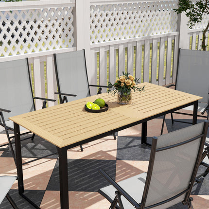 6 Seater Teak Effect Outdoor Dining Table with Metal Frame - Teak