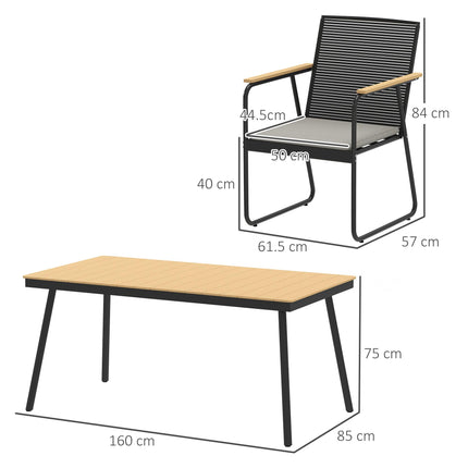 6 Seater Garden Dining Set with Cushions and Weatherproof Table - Nature Wood Finish