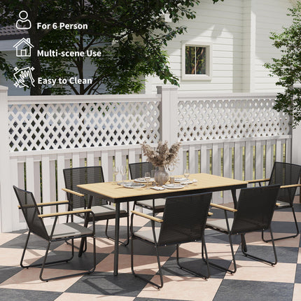 6 Seater Garden Dining Set with Cushions and Weatherproof Table - Nature Wood Finish