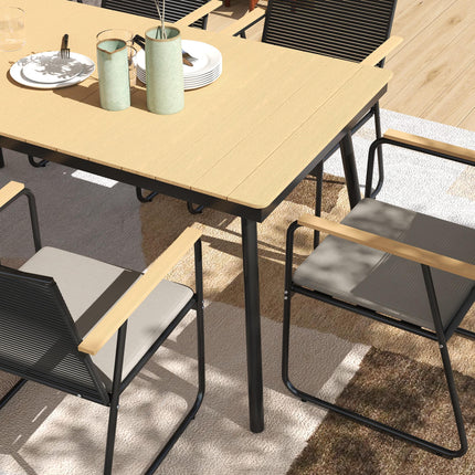 6 Seater Garden Dining Set with Cushions and Weatherproof Table - Nature Wood Finish