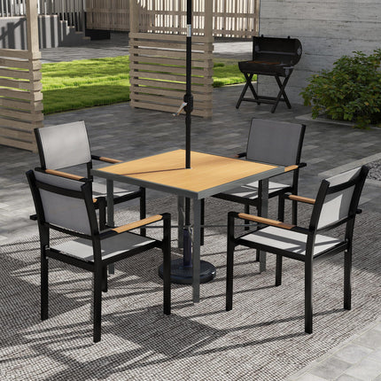90cm Square Outdoor Garden Table with Parasol Hole - Natural Wood Finish