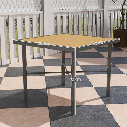 90cm Square Outdoor Garden Table with Parasol Hole - Natural Wood Finish