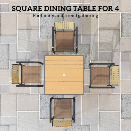 90cm Square Outdoor Garden Table with Parasol Hole - Natural Wood Finish