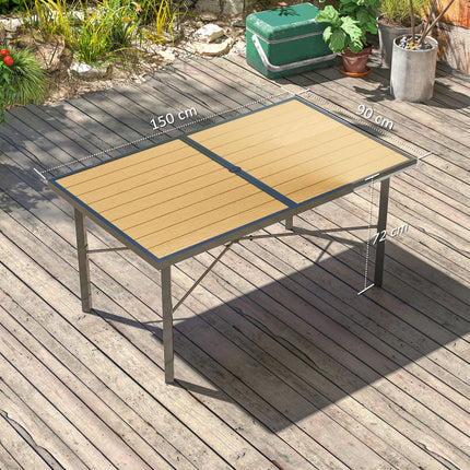 6 Seater Garden Dining Table with Wood Effect Top & Umbrella Hole - Natural Wood Finish
