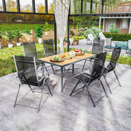 6 Seater Garden Dining Table with Wood Effect Top & Umbrella Hole - Natural Wood Finish