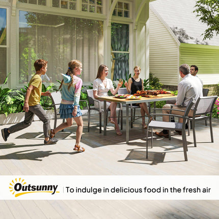 6 Seater Garden Dining Table with Wood Effect Top & Umbrella Hole - Natural Wood Finish