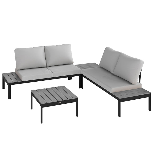 Four-Piece Garden Corner Sofa Set with 2 Loveseats & 2 Coffee Tables - Grey