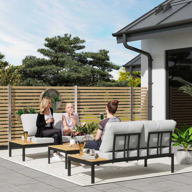 Four-Piece Garden Corner Sofa Set with 2 Loveseats & 2 Coffee Tables - Grey