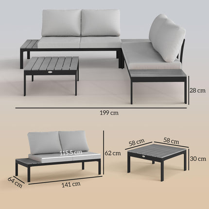Four-Piece Garden Corner Sofa Set with 2 Loveseats & 2 Coffee Tables - Grey