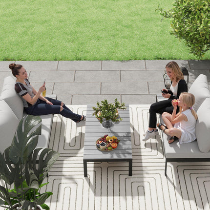 Four-Piece Garden Corner Sofa Set with 2 Loveseats & 2 Coffee Tables - Grey