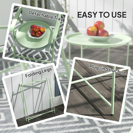 Steel Removable Tray Top Garden Table with Foldable Legs - Green