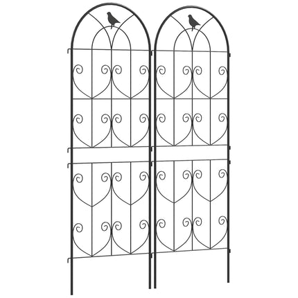 Set of 2 Metal Garden Trellis Panels with Bird Motifs 50x150cm - Black