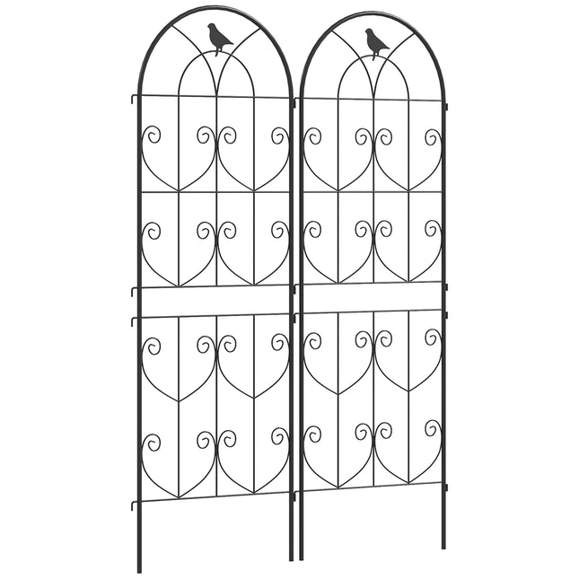Set of 2 Metal Garden Trellis Panels with Bird Motifs 50x150cm - Black