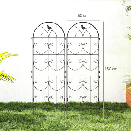 Set of 2 Metal Garden Trellis Panels with Bird Motifs 50x150cm - Black