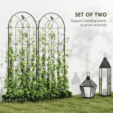 Set of 2 Metal Garden Trellis Panels with Bird Motifs 50x150cm - Black
