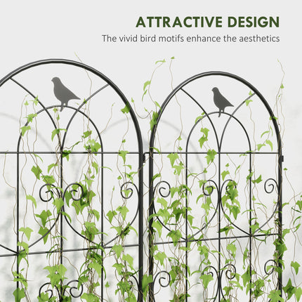 Set of 2 Metal Garden Trellis Panels with Bird Motifs 50x150cm - Black