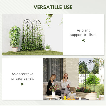 Set of 2 Metal Garden Trellis Panels with Bird Motifs 50x150cm - Black