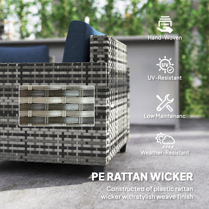 6 Piece Rattan Garden Furniture Set with Cushions and Steel Frame Coffee Table - Navy Blue