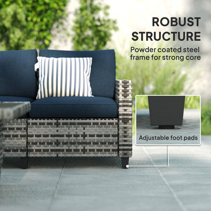 6 Piece Rattan Garden Furniture Set with Cushions and Steel Frame Coffee Table - Navy Blue