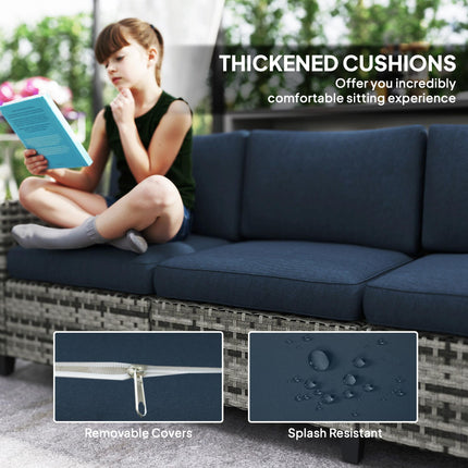 6 Piece Rattan Garden Furniture Set with Cushions and Steel Frame Coffee Table - Navy Blue