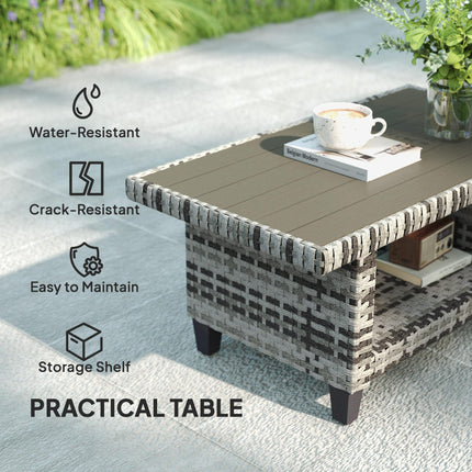 6 Piece Rattan Garden Furniture Set with Cushions and Steel Frame Coffee Table - Navy Blue