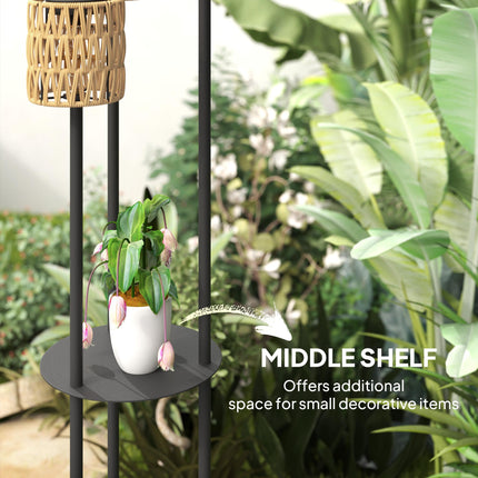 Boho Rattan 3-Light Floor Lamp with Shelf Solar Garden Light IP44 Waterproof - Yellow