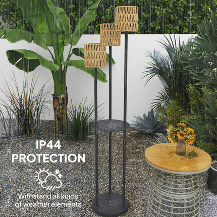 Boho Rattan 3-Light Floor Lamp with Shelf Solar Garden Light IP44 Waterproof - Yellow