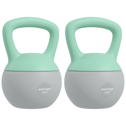 2 x 6kg Soft Kettlebell Set with Non-Slip Handle for Strength Training and Cardio - Grey and Green