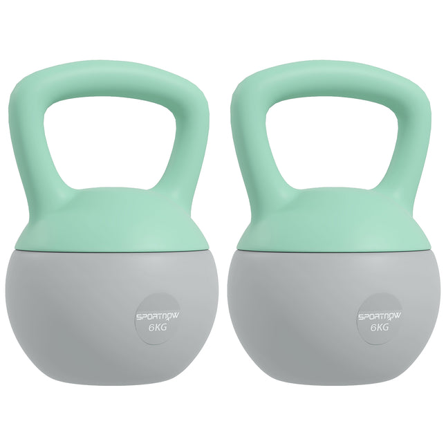 2 x 6kg Soft Kettlebell Set with Non-Slip Handle for Strength Training and Cardio - Grey and Green