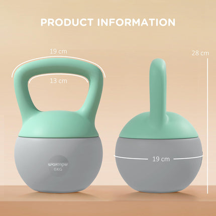 2 x 6kg Soft Kettlebell Set with Non-Slip Handle for Strength Training and Cardio - Grey and Green