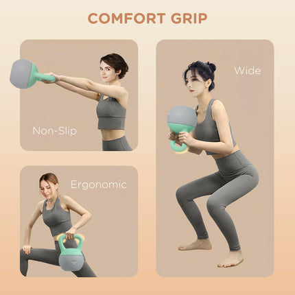 2 x 6kg Soft Kettlebell Set with Non-Slip Handle for Strength Training and Cardio - Grey and Green