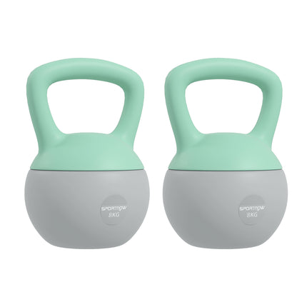 2 x 8kg Soft Kettlebell Set with Non-Slip Handle for Home Gym Strength Training - Grey and Green