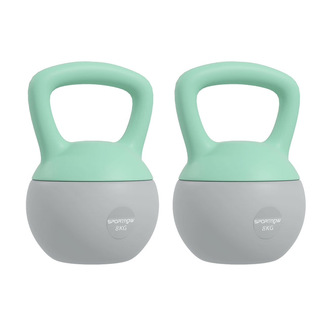 2 x 8kg Soft Kettlebell Set with Non-Slip Handle for Home Gym Strength Training - Grey and Green