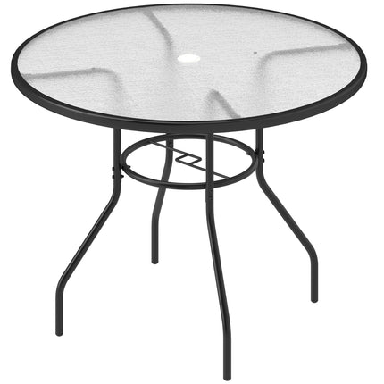 Glass Top Garden Table with Parasol Hole 100cm Diameter - Black