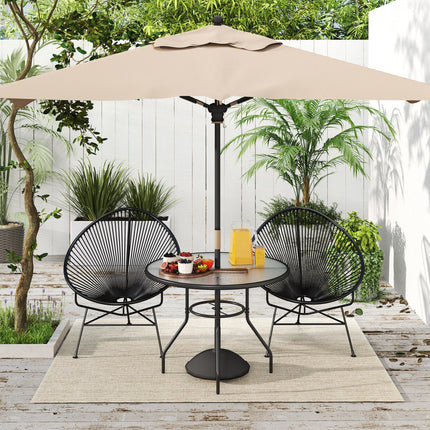 Glass Top Garden Table with Parasol Hole 100cm Diameter - Black