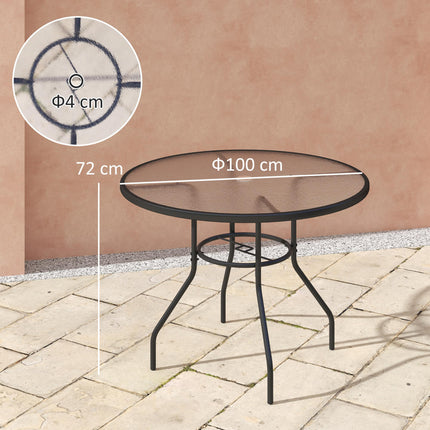 Glass Top Garden Table with Parasol Hole 100cm Diameter - Black
