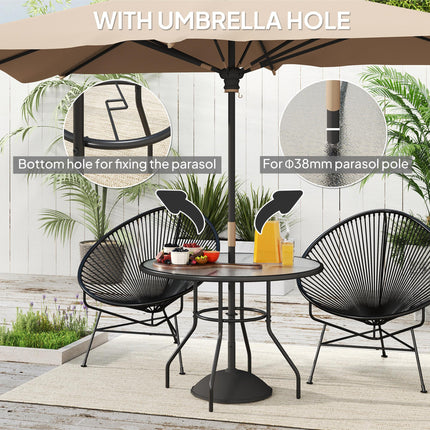 Glass Top Garden Table with Parasol Hole 100cm Diameter - Black