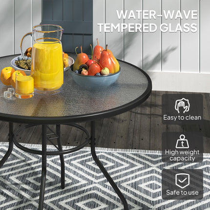 Glass Top Garden Table with Parasol Hole 100cm Diameter - Black